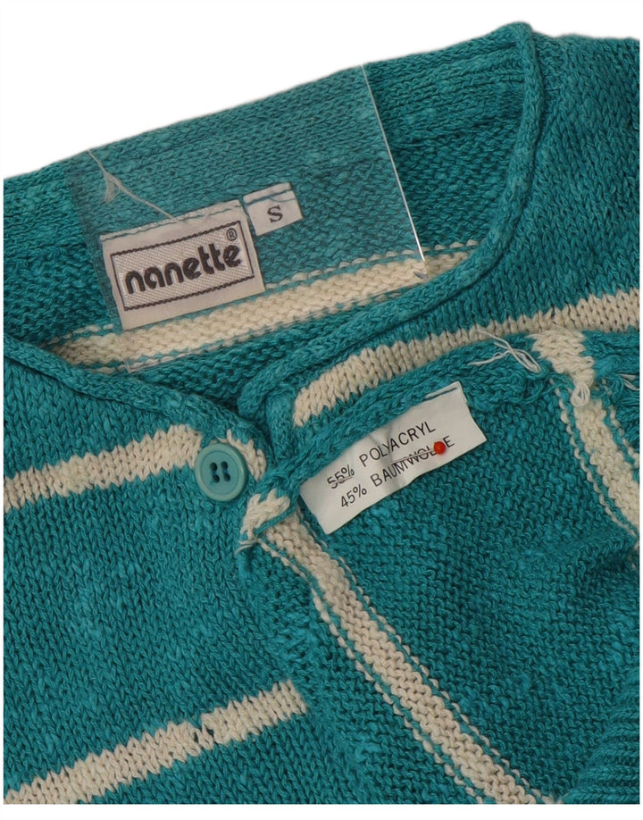 Maglione da donna Nanette con collo a bottoni, UK 10, piccolo, a righe turchesi