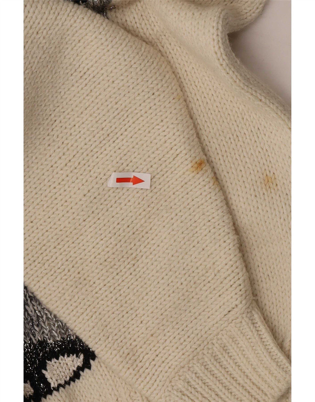 Maglione maglione vintage da donna con collo a bottoni UK 16 grande bianco sporco