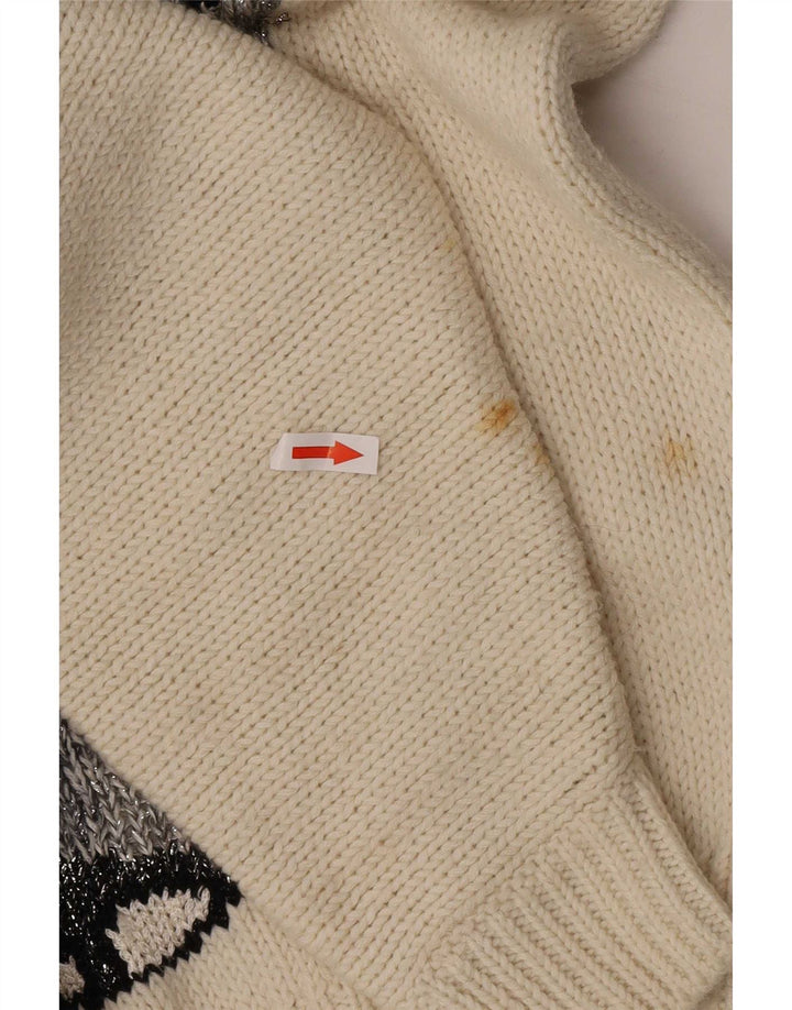 Maglione maglione vintage da donna con collo a bottoni UK 16 grande bianco sporco