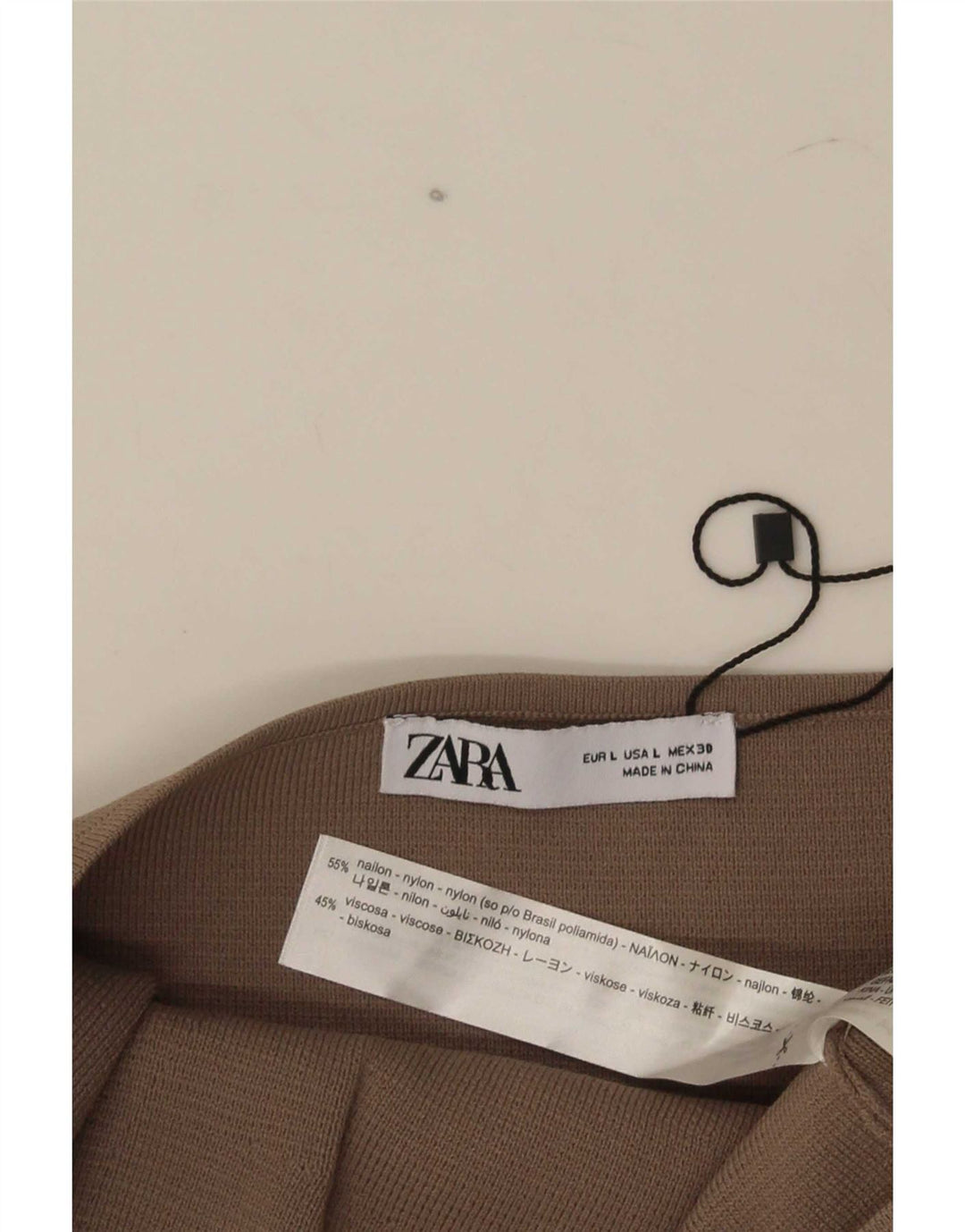 Top corto senza spalline da donna Zara UK 14 grande nylon marrone