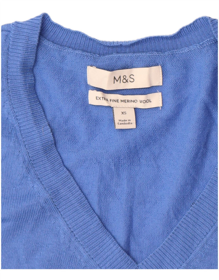 Maglione maglione con scollo a V da donna Marks & Spencer UK 6 XS lana merino blu