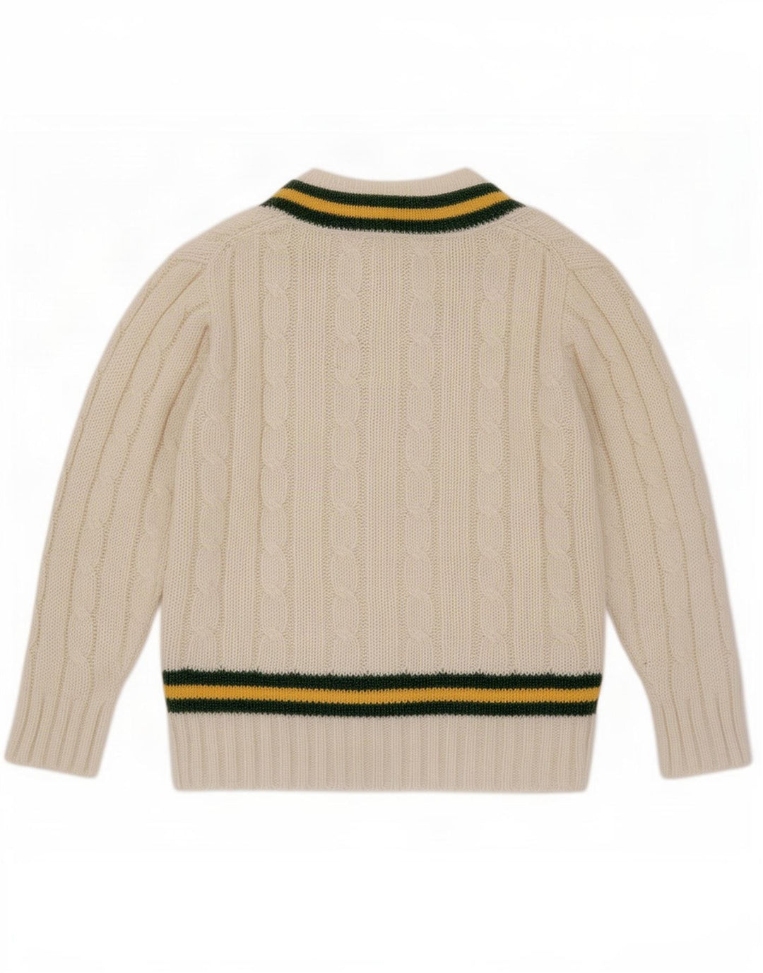 Maglione vintage da uomo con scollo a V in acrilico a righe bianche medie