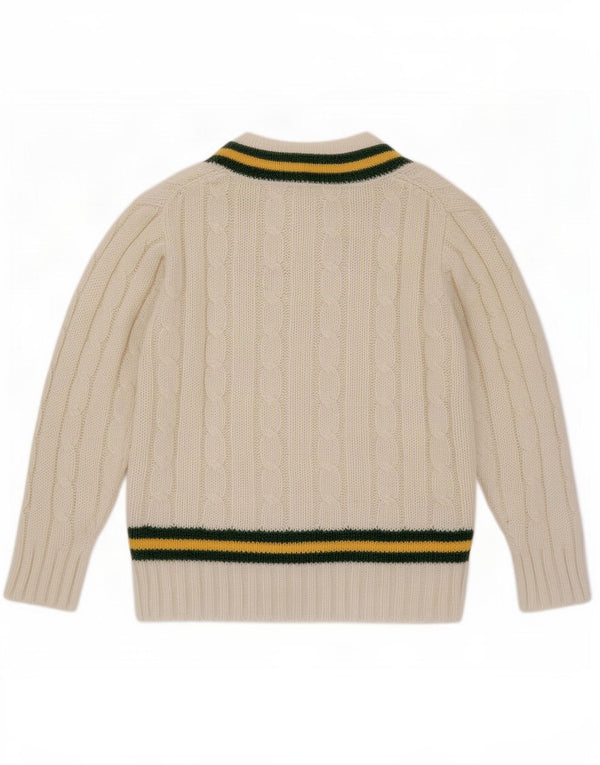Maglione vintage da uomo con scollo a V in acrilico a righe bianche medie