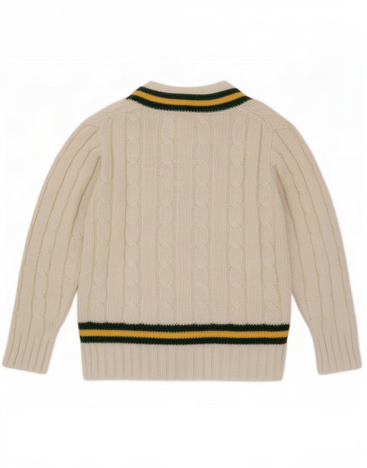 Maglione vintage da uomo con scollo a V in acrilico a righe bianche medie