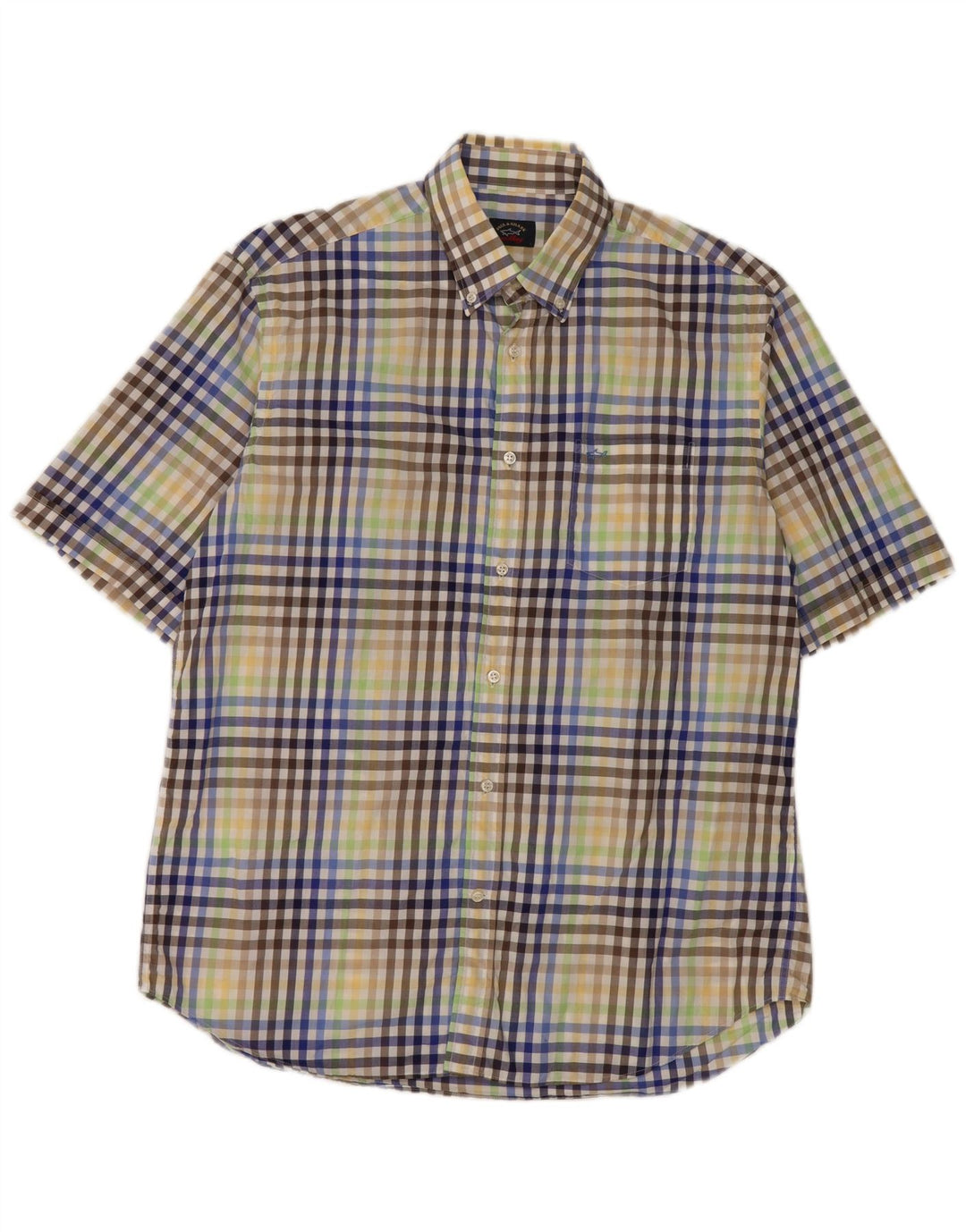 Paul & Shark Camicia a maniche corte da uomo di grandi dimensioni in cotone a quadri multicolore