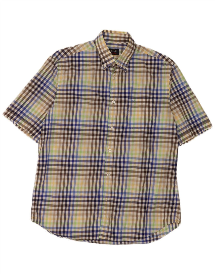 Paul & Shark Camicia a maniche corte da uomo di grandi dimensioni in cotone a quadri multicolore