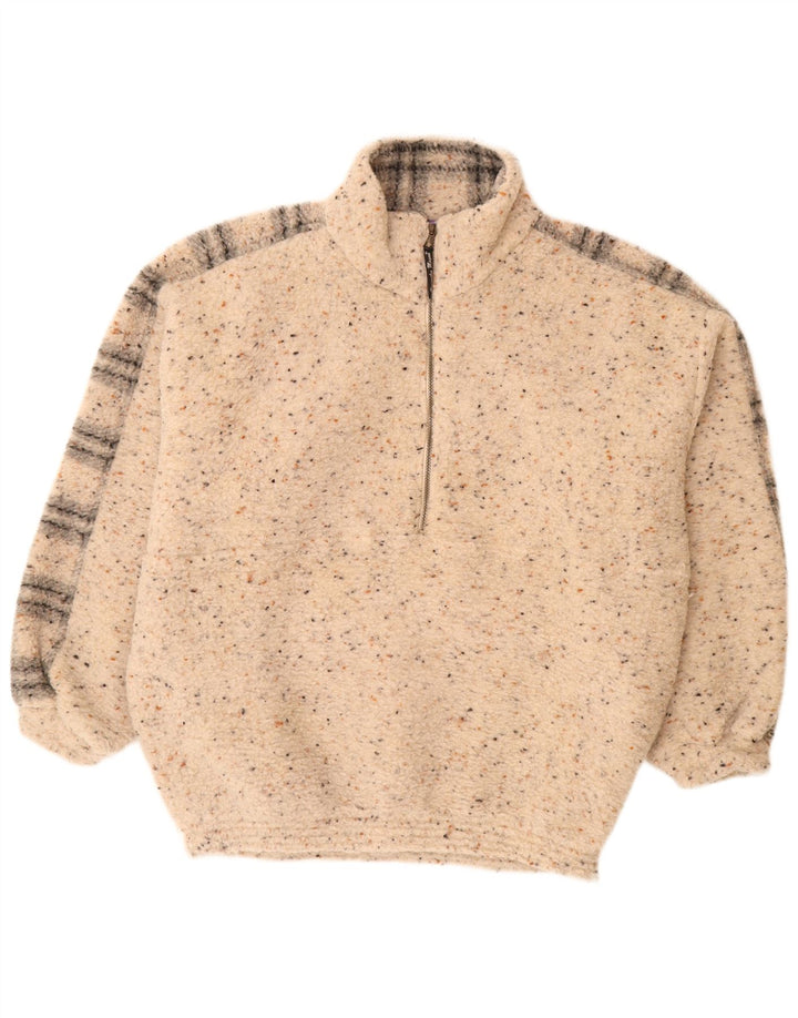 Maglione da uomo con zip e collo Alessandro Magno, grande, in lana screziata beige