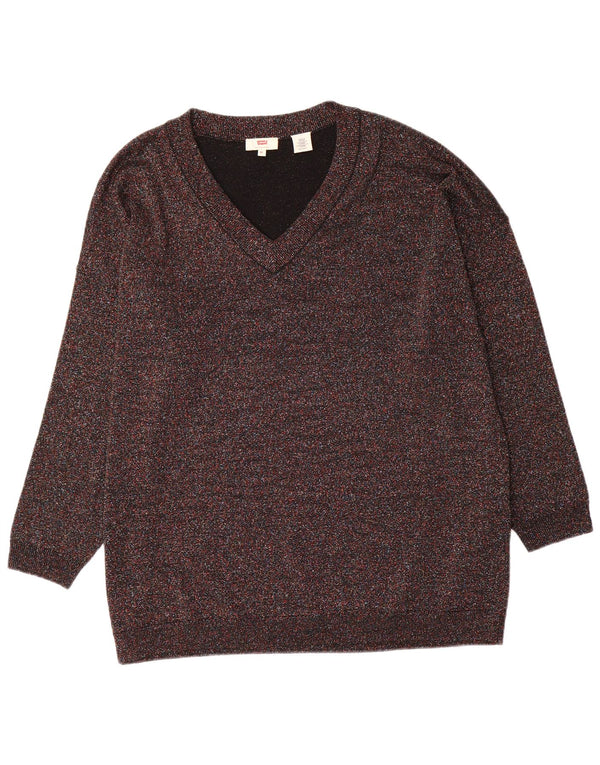 Maglione maglione oversize con scollo a V da donna Levi's UK 6 XS lana screziata marrone