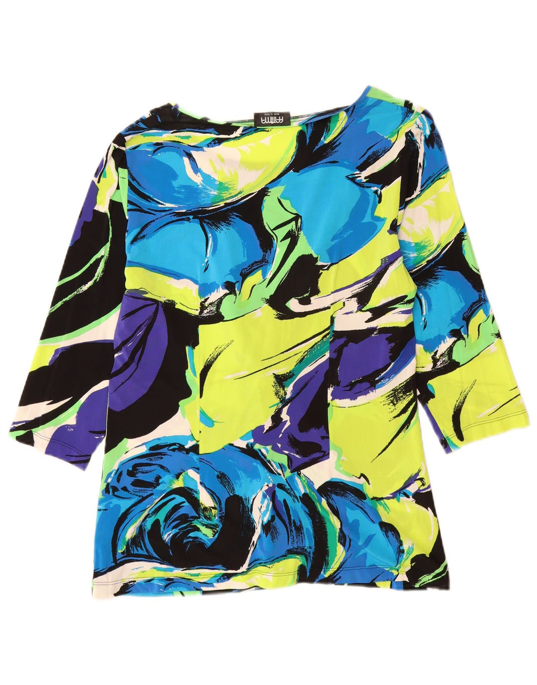 Top da donna vintage manica 3/4 UK 12 Viscosa floreale multicolore media