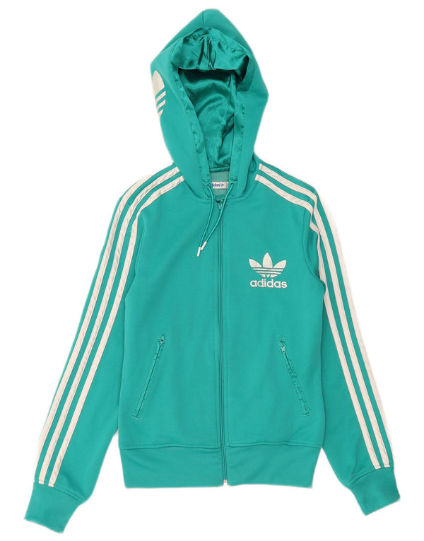 Giacca da ginnastica con cappuccio da donna Adidas UK 8 Small Turchese Poliestere