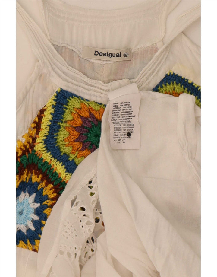 Desigual Womens Sundress EU 42 Large White Floral Cotton