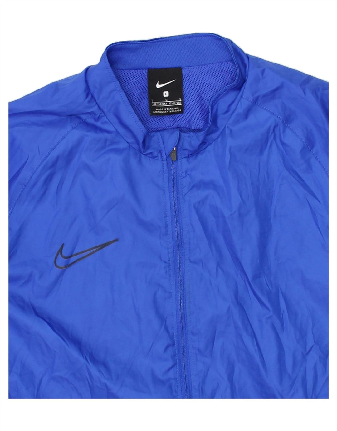 NIKE Girls Graphic Rain Jacket 12-13 Years Large Blue Colourblock Vintage Nike and Second-Hand Nike from Messina Hembry 