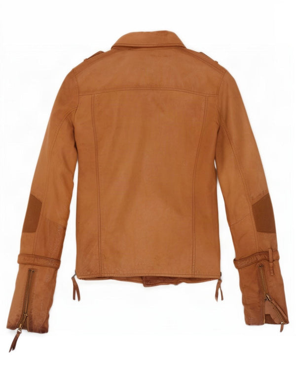 Giacca da motociclista in pelle da donna True Religion UK 10 Small Beige Colourblock