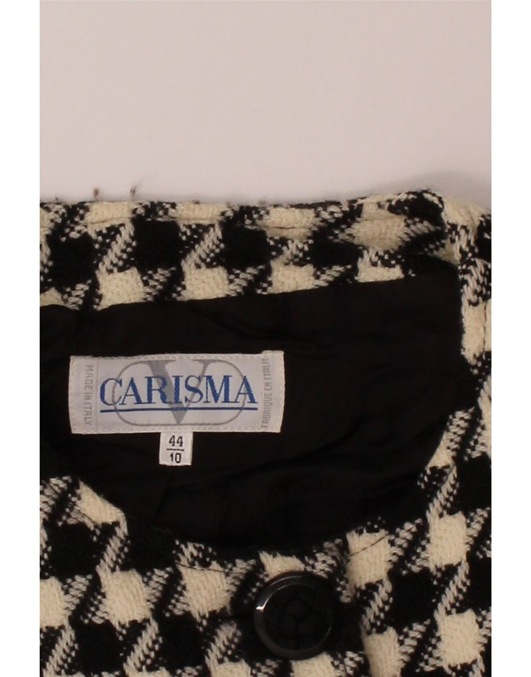 CARISMA Womens 4 Button Blazer Jacket IT 44 Medium Black Houndstooth Vintage Carisma and Second-Hand Carisma from Messina Hembry 