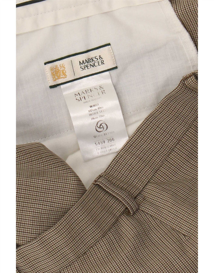 Pantaloni da abito dritti da uomo Marks & Spencer W40 L31 pied de poule beige