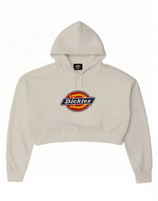 Dickies Maglione da donna con cappuccio grafico oversize corto UK 14 Medio Bianco