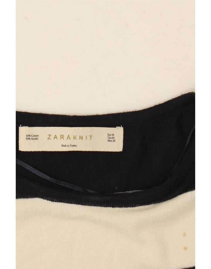 Top Zara da donna, camicetta oversize a mezza manica, UK 12, a righe bianche medie