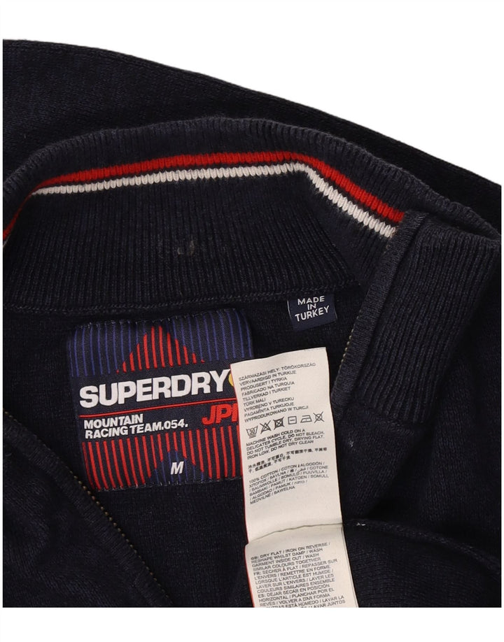 Maglione da uomo con zip e collo Superdry in cotone blu navy medio