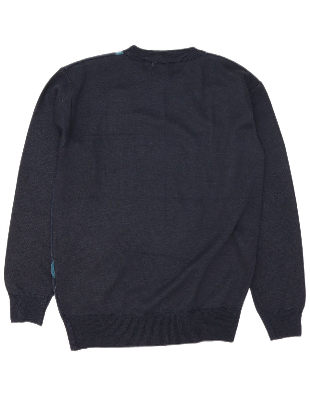 Maglione girocollo da uomo vintage grande in lana a rombi/diamante blu navy