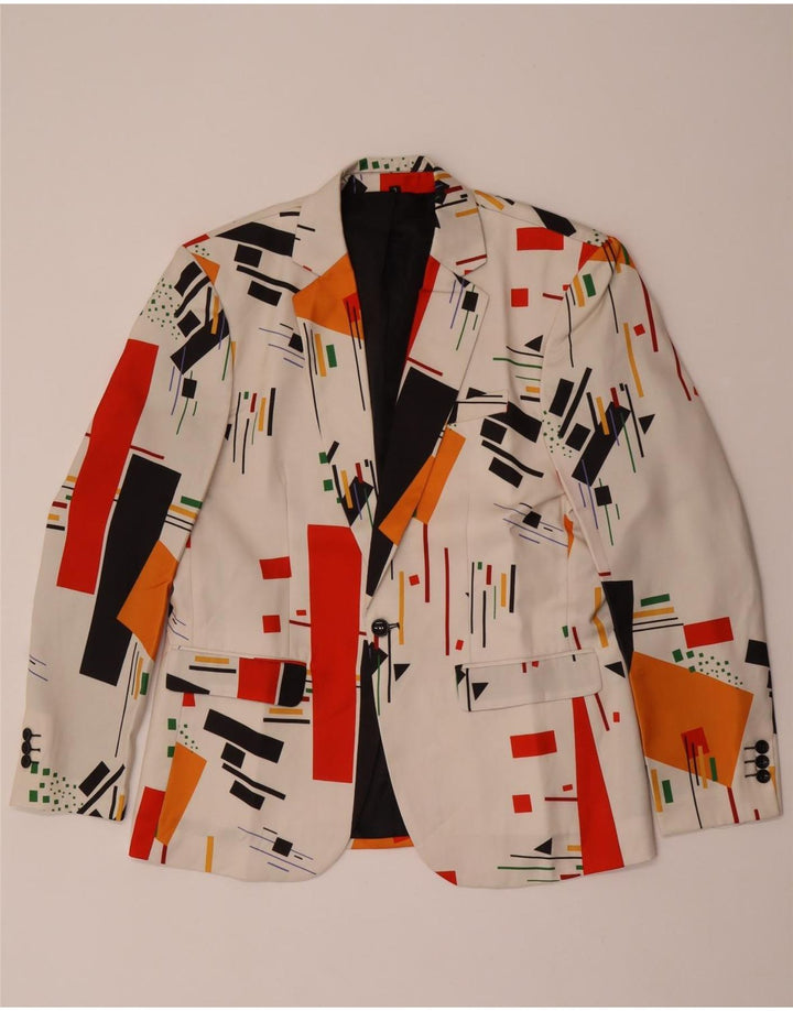 Giacca blazer vintage da uomo a 1 bottone UK 40 grande bianca geometrica