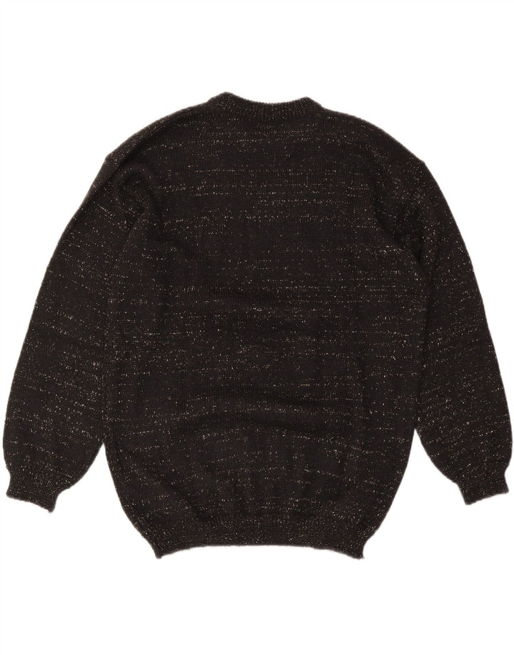 Maglione maglione girocollo da donna VINTAGE UK 14 medio nero a rombi/diamante