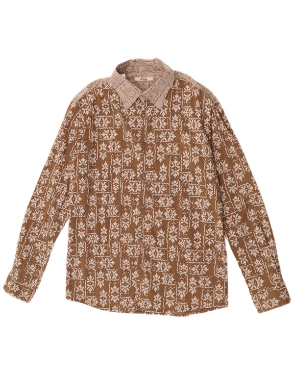 Camicia da uomo S.Oliver grande in cotone floreale marrone