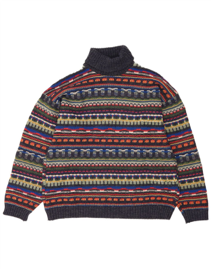 Maglione vintage da uomo con collo alto e lana Fair Isle multicolore