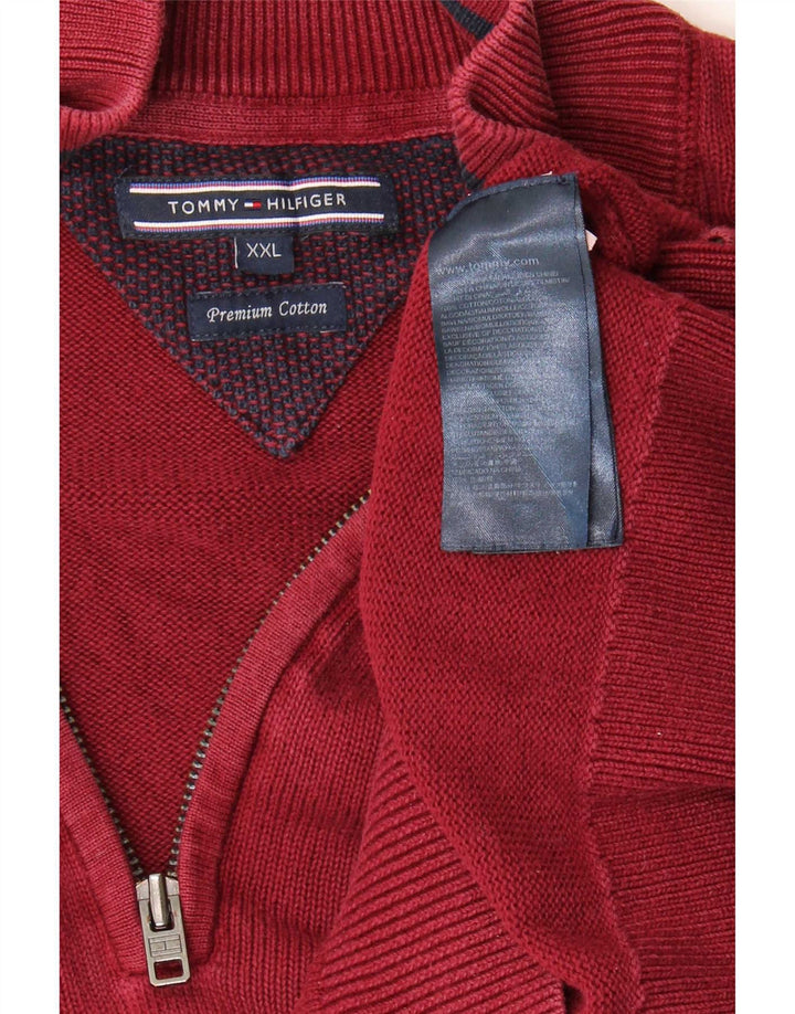 Maglione maglione con zip da uomo Tommy Hilfiger 2XL cotone rosso