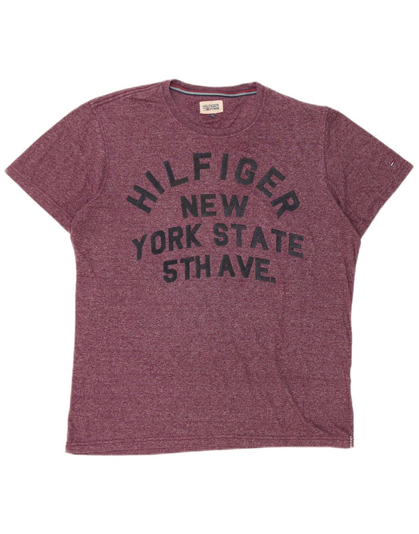 T-shirt grafica da uomo Tommy Hilfiger Top 2XL Borgogna chiazzata