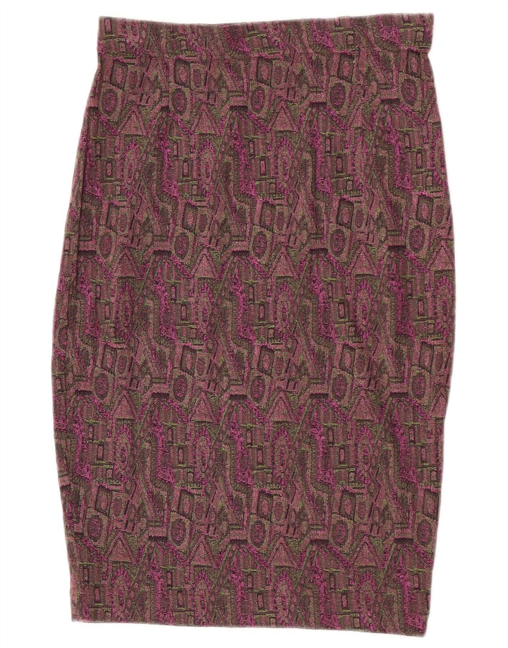 Gonna a tubino vintage da donna grande W32 in poliestere geometrico bordeaux