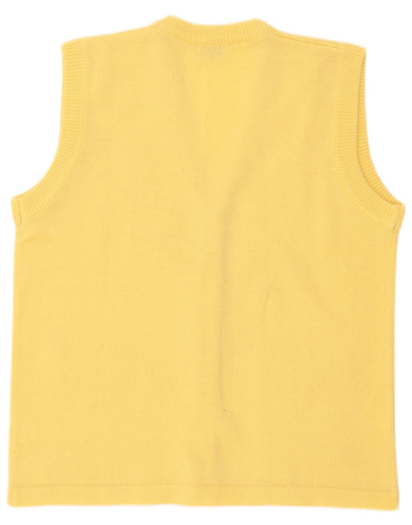 Maglione cardigan senza maniche da donna vintage UK 16 grande floreale giallo