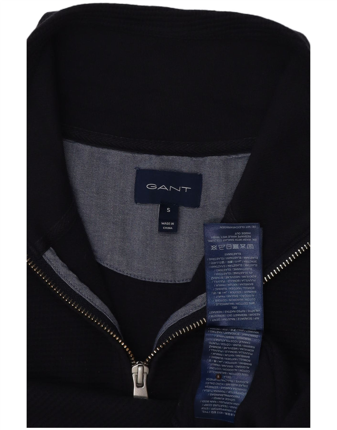 Gant Felpa da uomo con collo con zip, maglione piccolo in cotone blu navy