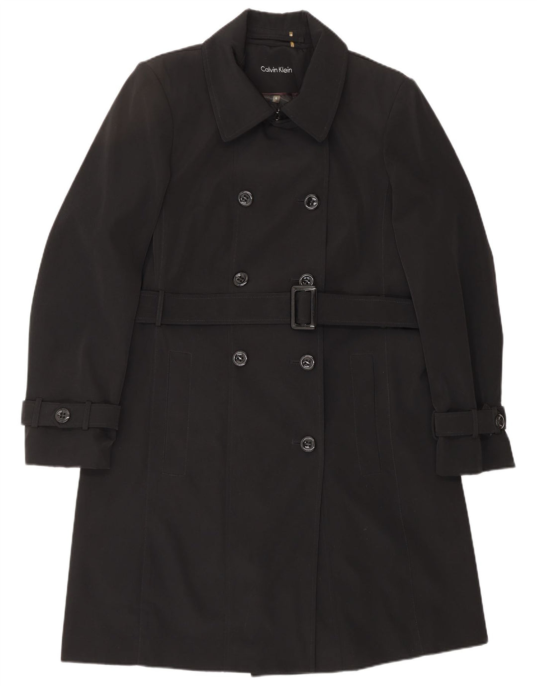CALVIN KLEIN Trench da donna UK 16 Large Nero Poliestere