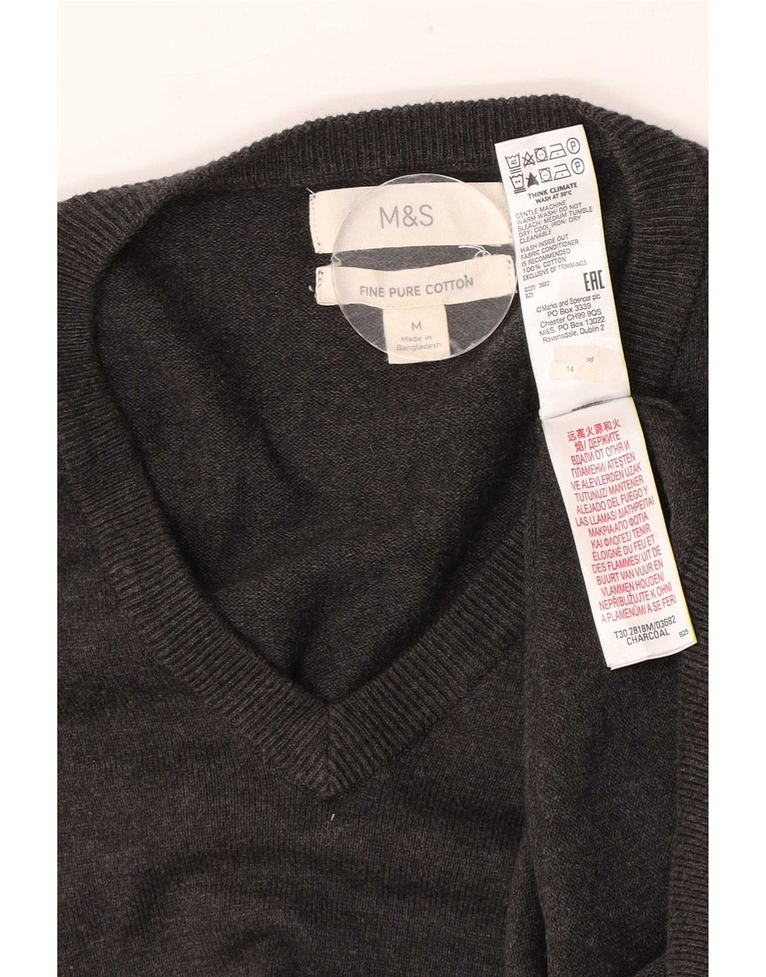 Maglione da uomo con scollo a V Marks & Spencer in cotone grigio medio