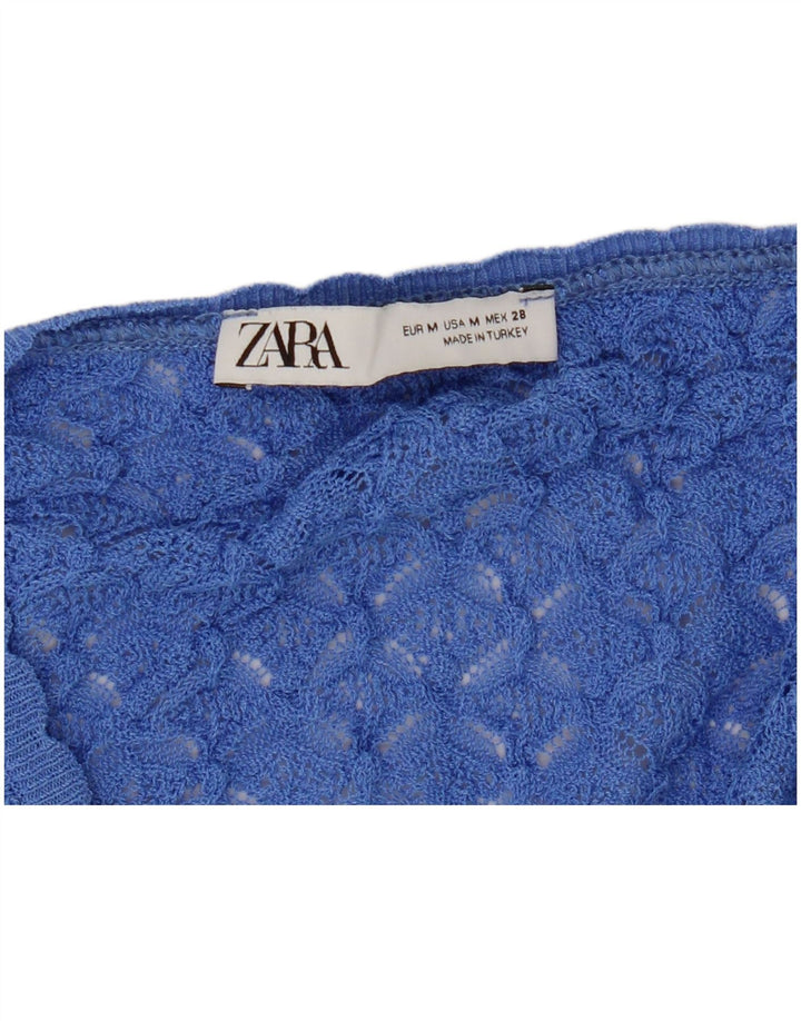 Top Zara da donna senza maniche all'uncinetto, blusa UK 12, blu medio