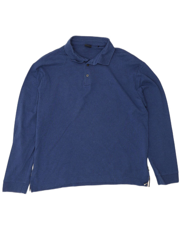 Polo Hugo Boss da uomo a maniche lunghe, vestibilità regolare, grande, in cotone blu