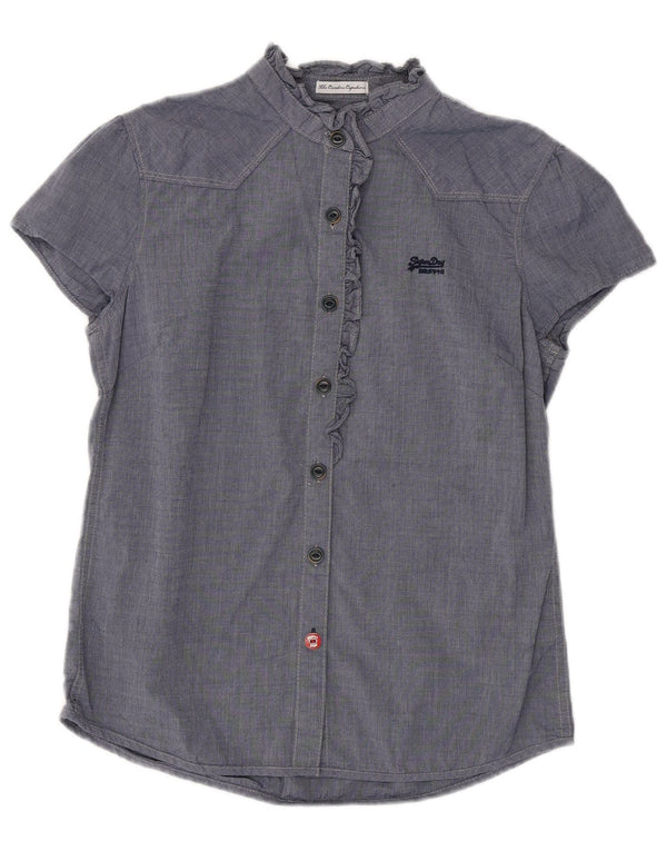 Camicetta da donna con volant sul davanti SUPERDRY UK 12 medio blu navy
