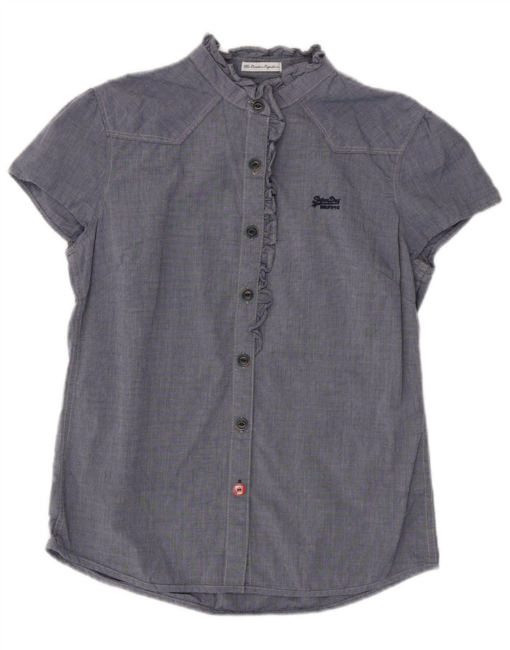 Camicetta da donna con volant sul davanti SUPERDRY UK 12 medio blu navy