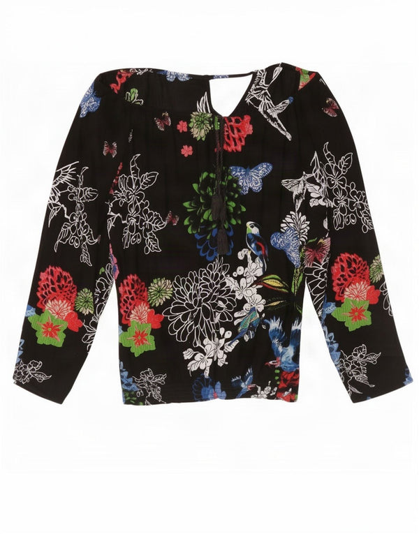 Desigual Donna Camicetta Oversize a Maniche Lunghe Top UK 18 XL Nero Floreale