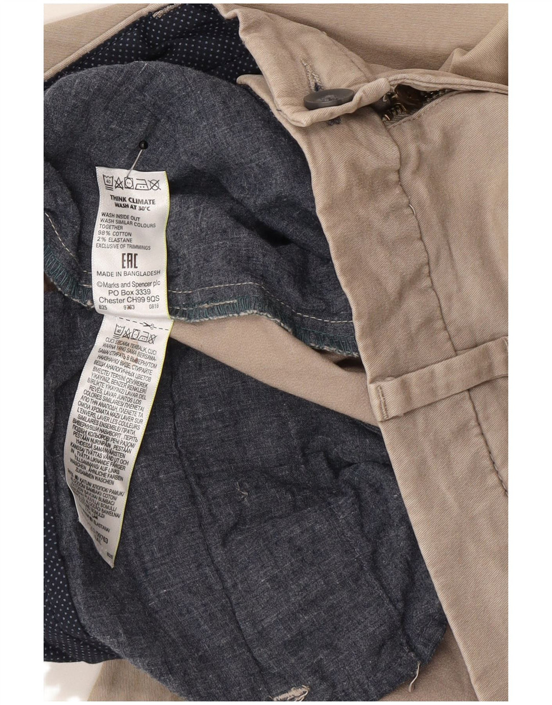 Pantaloni chino slim da uomo Marks & Spencer W32 L29 cotone grigio
