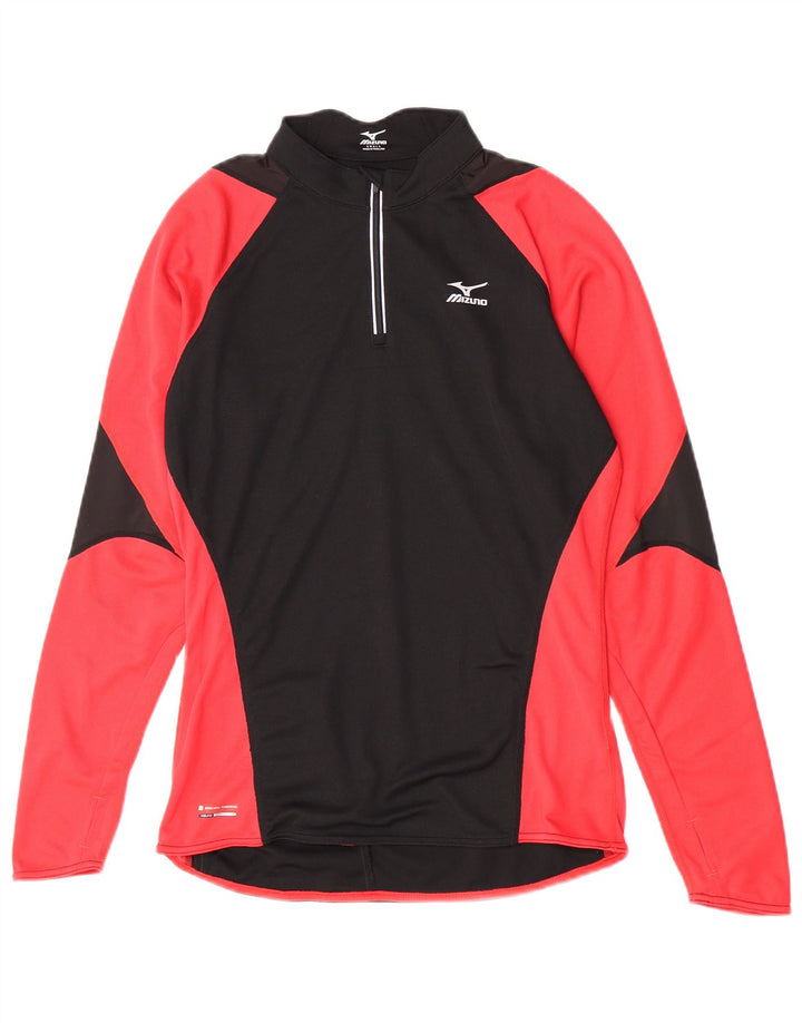 Mizuno Uomo Zip Neck Pullover Tuta Top Small Nero Colourblock
