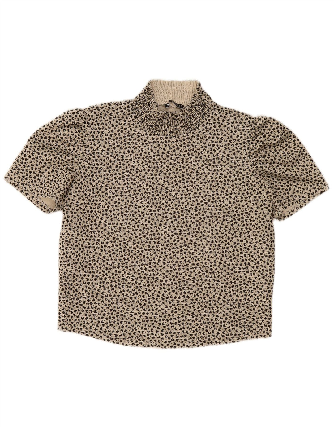 ZARA Womens Crop Blouse Top UK 14 Large Beige Floral Polyester
