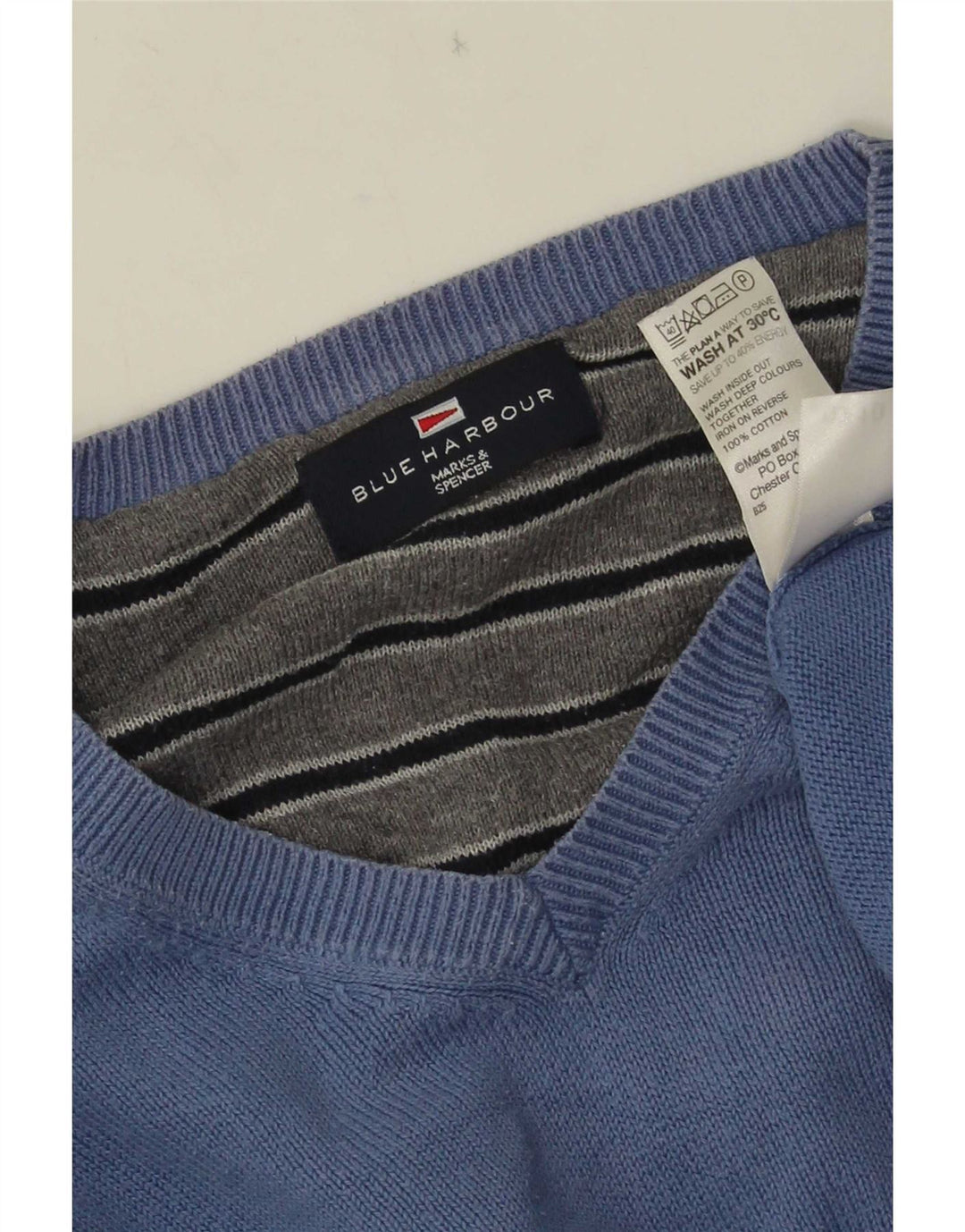 Maglione da uomo con scollo a V blu Harbour Marks & Spencer XL in cotone