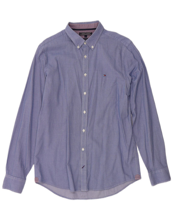 Camicia slim fit da uomo Tommy Hilfiger grande cotone geometrico blu