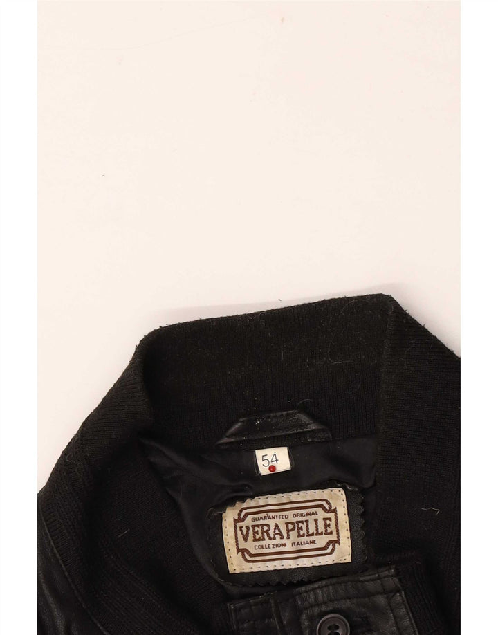 Giubbotto bomber in pelle vintage da uomo IT 54 2XL Nero