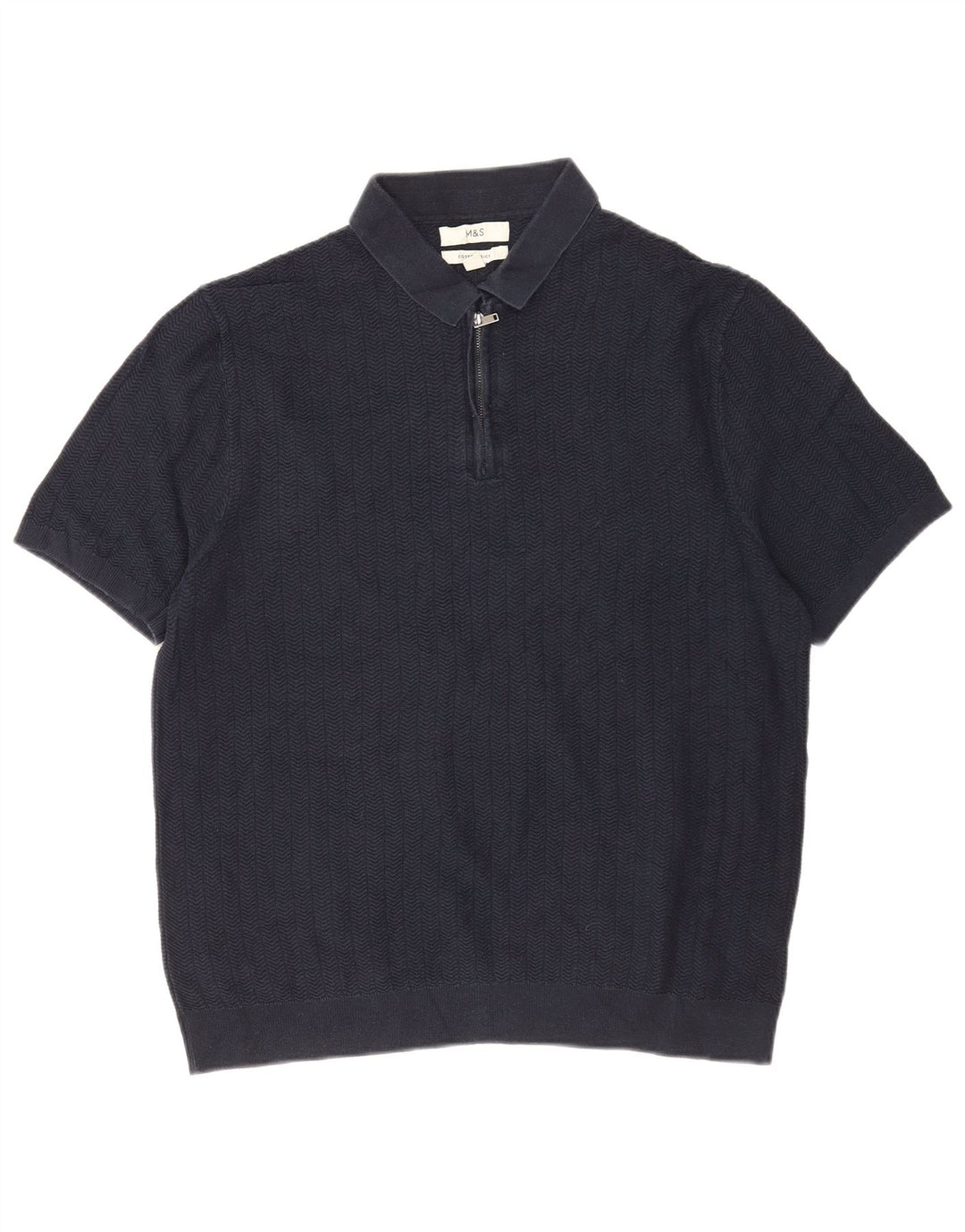 Maglione da uomo Marks & Spencer con collo alto, grande a spina di pesce blu navy