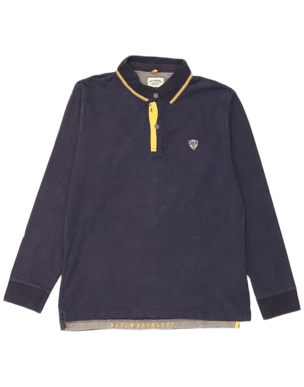 Polo da uomo a maniche lunghe BACI & ABBRACCI 2XL in cotone a righe blu navy