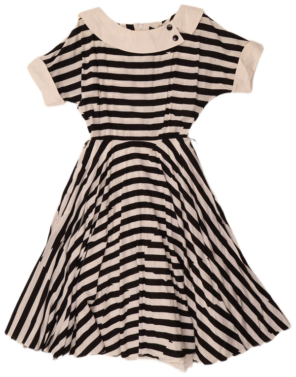 Abito a trapezio da donna VINTAGE UK 12 medio a righe nere