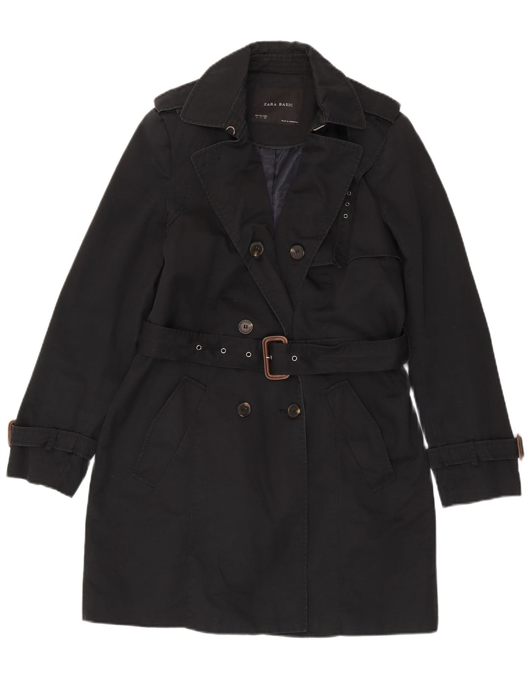 Trench da donna Zara UK 16 grande cotone nero