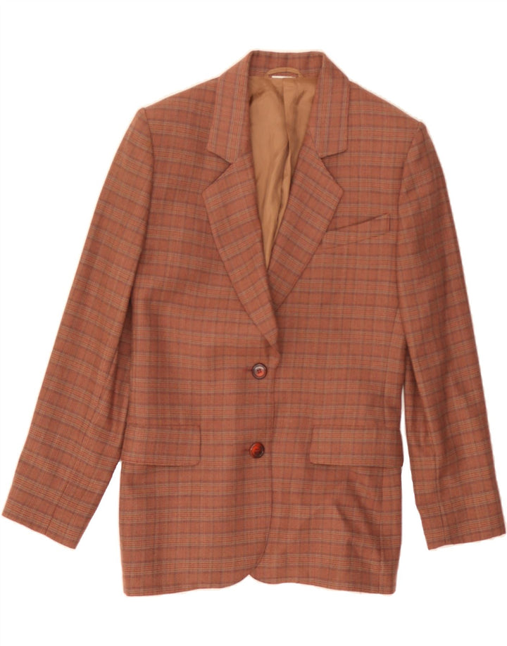 VINTAGE Womens 2 Button Blazer Jacket UK 12 Medium Brown Check Vintage Vintage and Second-Hand Vintage from Messina Hembry 